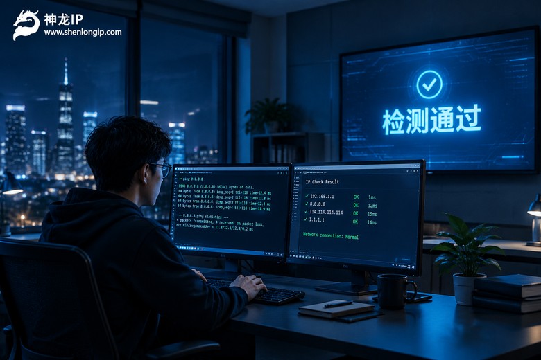 深夜办公室里检测代理IP是否可用的工作场景