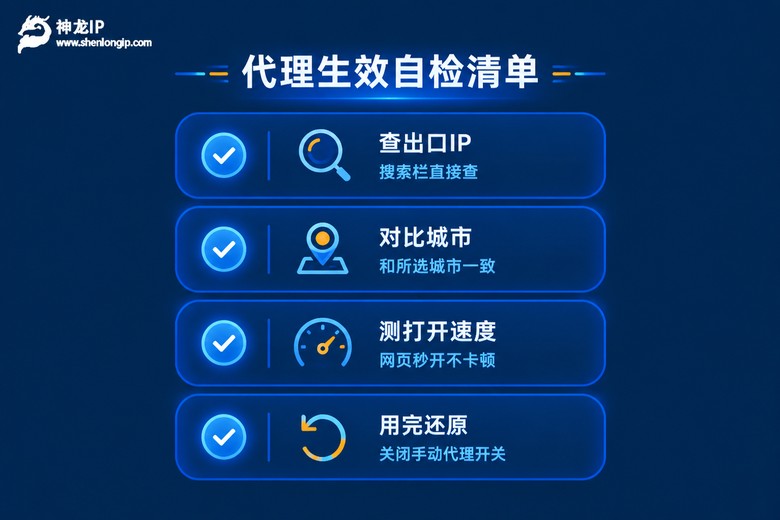 代理IP生效自检清单信息图