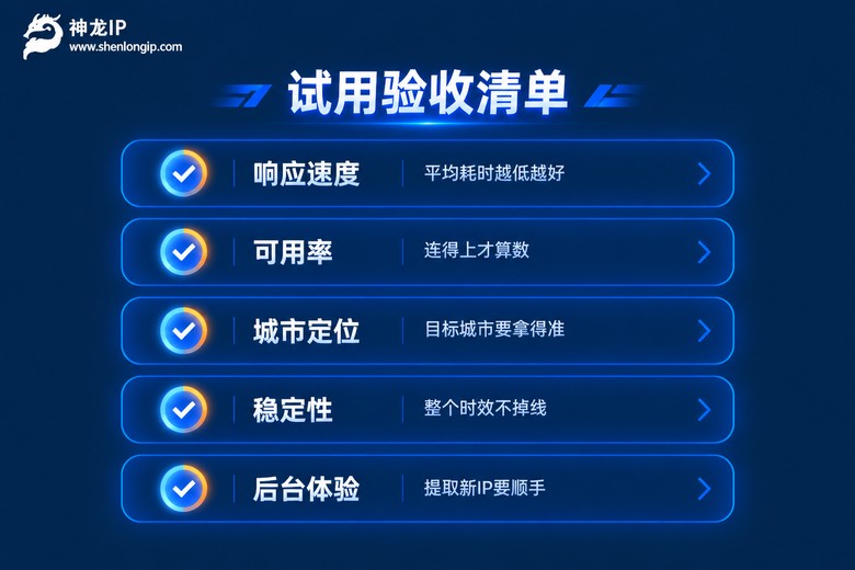 代理IP试用验收清单信息图