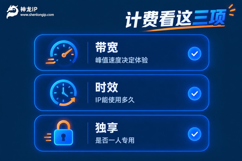 静态IP代理计费三要素信息图